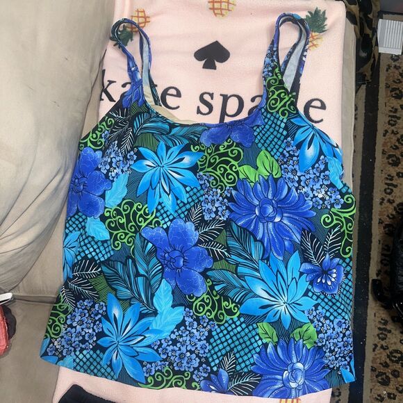 Maxine of Hollywood 2 Piece Blue Floral Takini Top w Bottom Swimsuit Set Size 24 - Picture 2 of 8